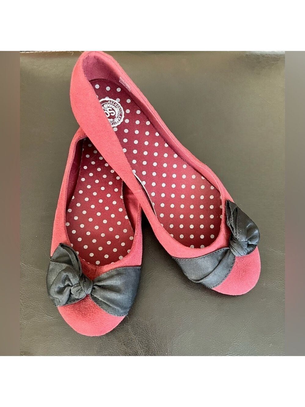 SO Authentic American Heritage Women’s Ballet Flats Size 9 Maroon w/ Black Bows